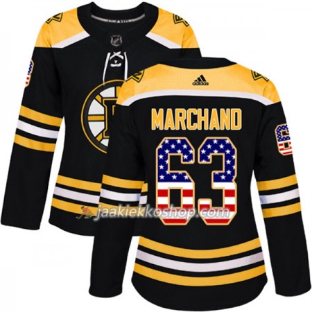 Nainen NHL Boston Bruins Pelipaita Brad Marchand 63 Adidas 2017-2018 Musta USA Flag Fashion Authentic